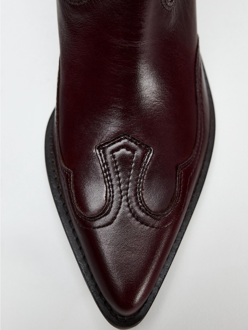 Zara Burgundy Red Leather Western Boots Size 37 - Picture 12 of 16